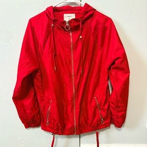 Forever 21 Red Windbreaker Jacket Small | Hooded Lightweight Zip Rain Jacket